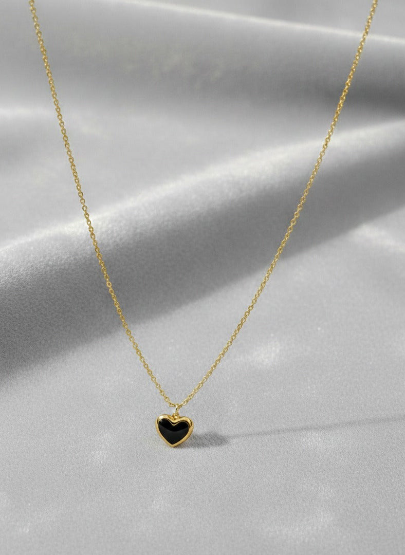 Gold Plated Necklace with Black Heart Pendant
