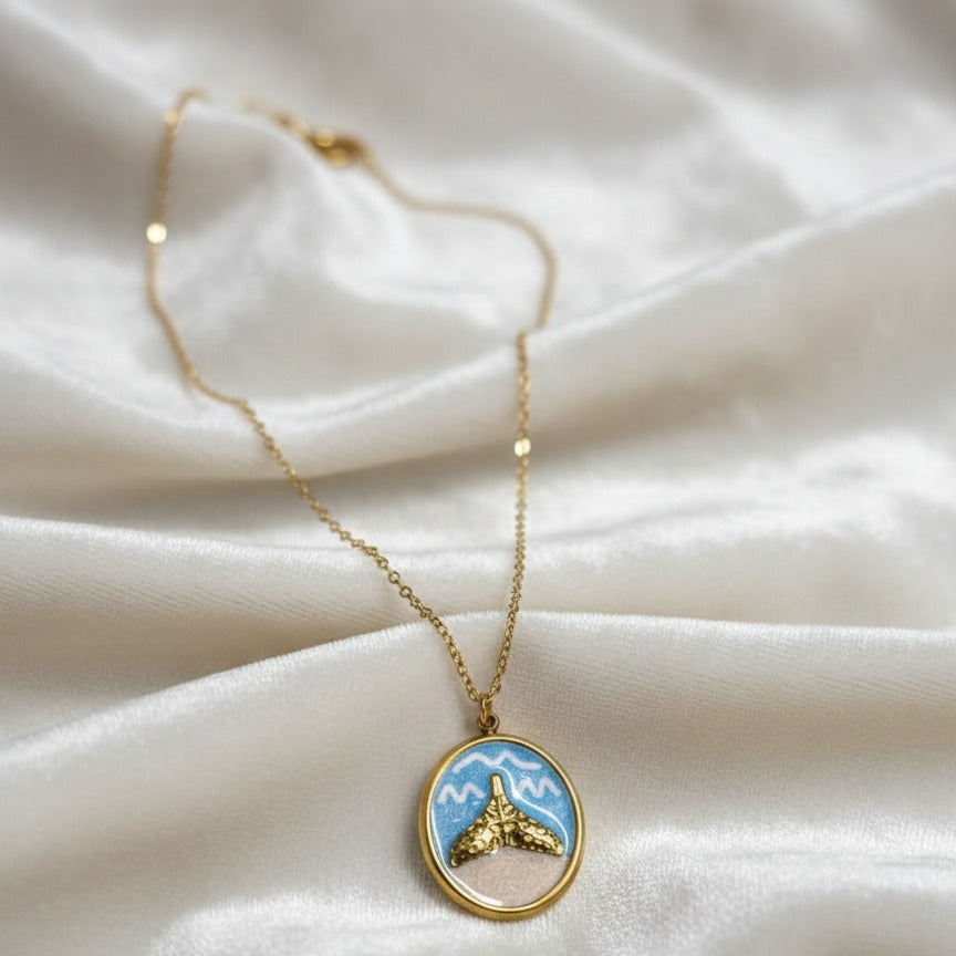 Gold Tone Starfish Coin Pendant Necklace