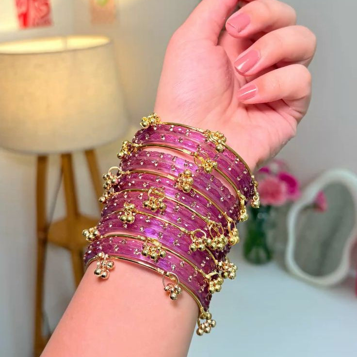 Zarx Kashmiri Raindrop Pearl Bangle Set for Women (golden bangle)