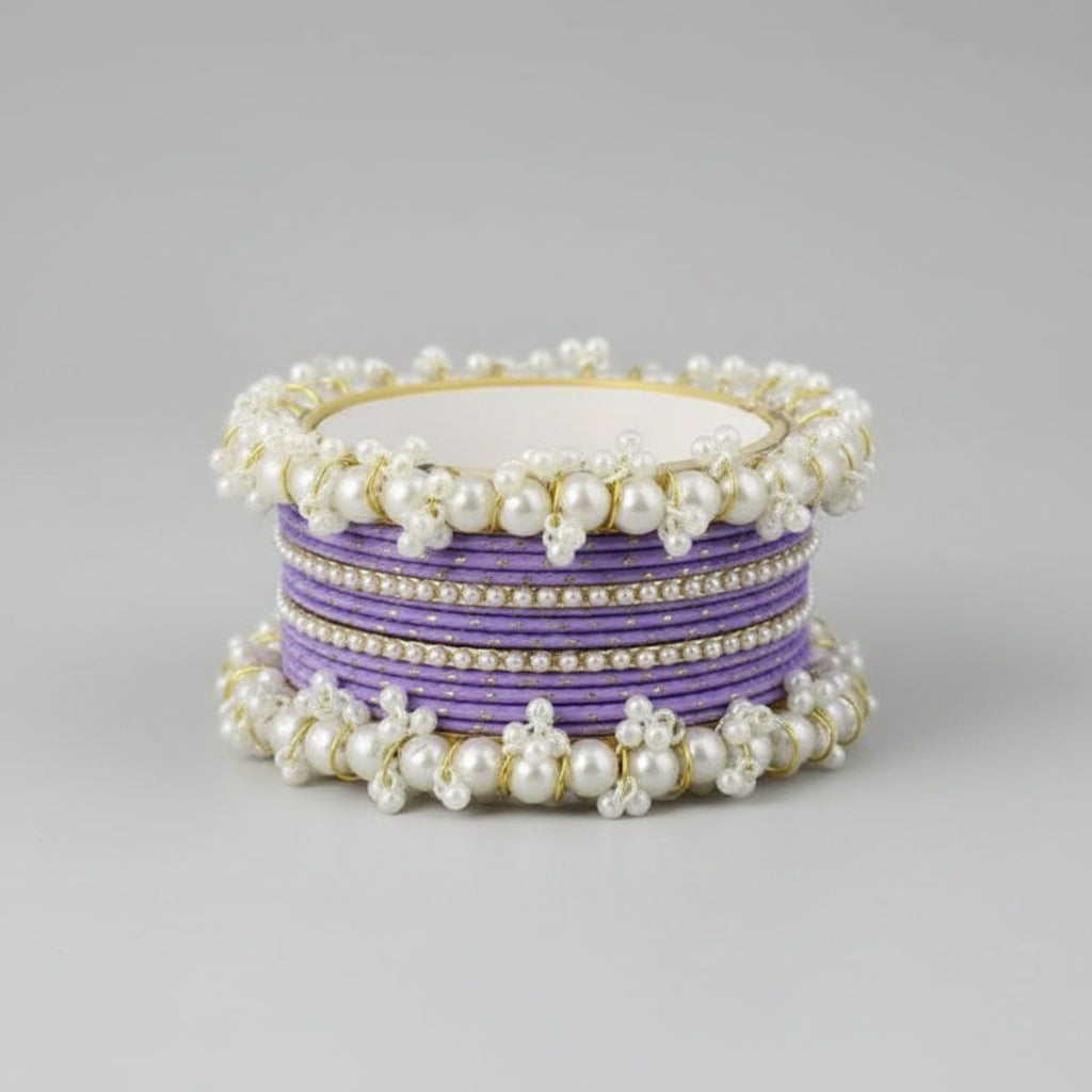 Zarx Golden Dotted Pearl Bangles Set for Women/girl