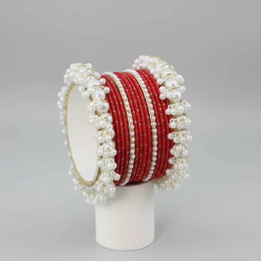 Zarx Golden Dotted Pearl Bangles Set for Women/girl