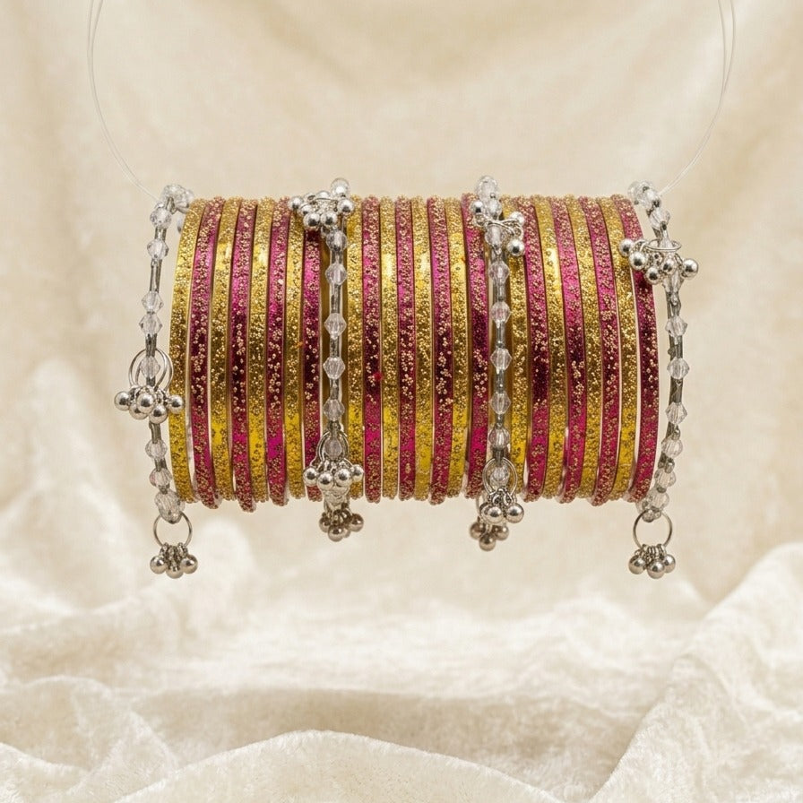 Zarx Kashmiri Raindrop Pearl Bangle Set for Women (golden bangle)