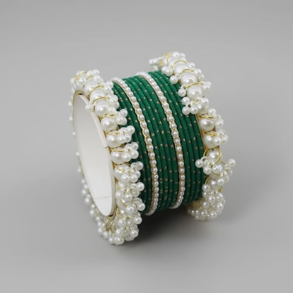 Zarx Golden Dotted Pearl Bangles Set for Women/girl