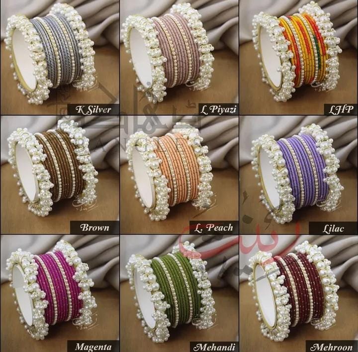 Zarx Golden Dotted Pearl Bangles Set for Women/girl