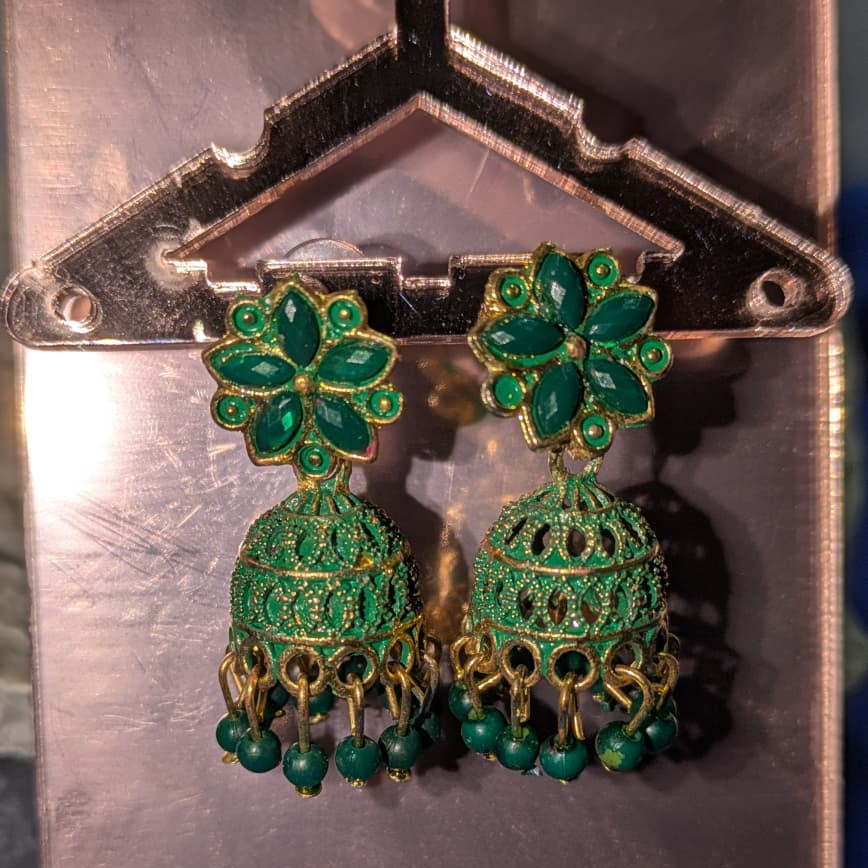 Elegant Green Floral Jhumka Earrings
