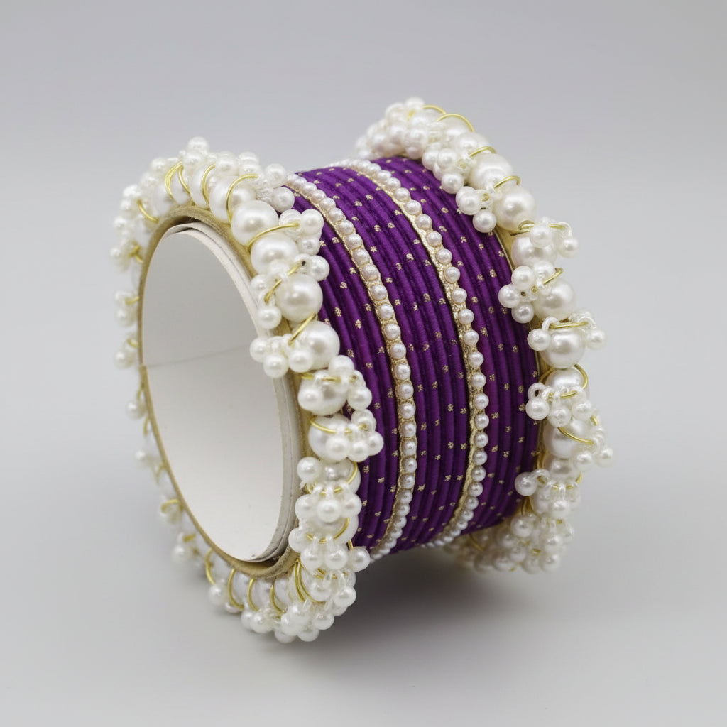 Zarx Golden Dotted Pearl Bangles Set for Women/girl