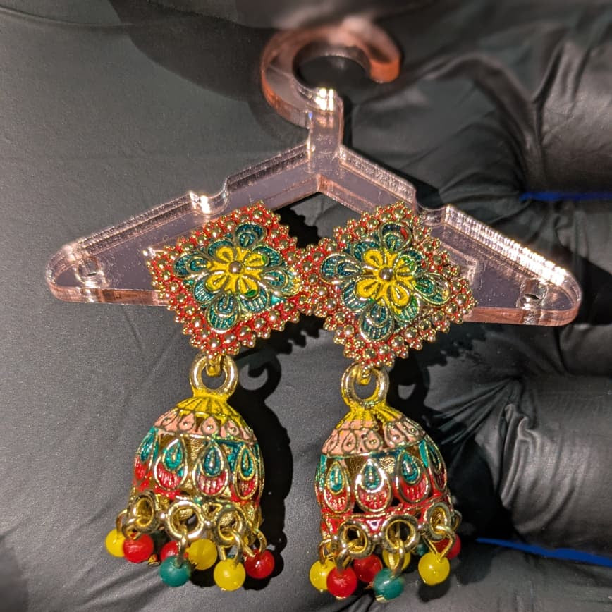Multicolor Floral Enamel Jhumka Earrings