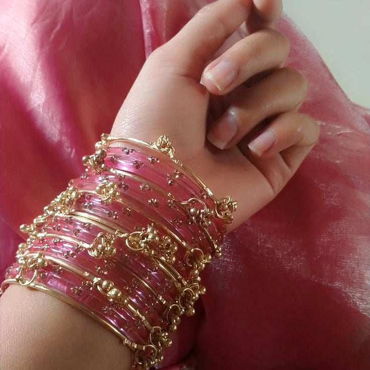 Zarx Kashmiri Raindrop Pearl Bangle Set for Women (golden bangle)