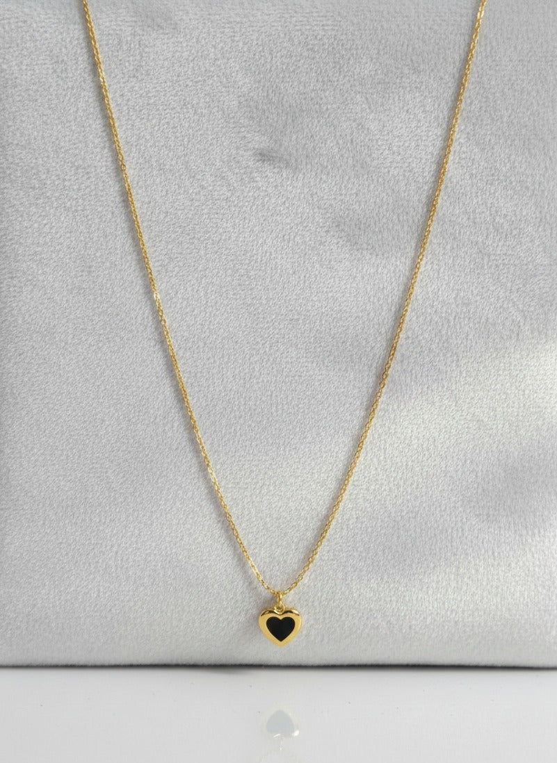 Gold Plated Necklace with Black Heart Pendant