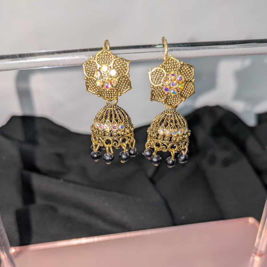 Traditional black  Antique Gold Jhumka