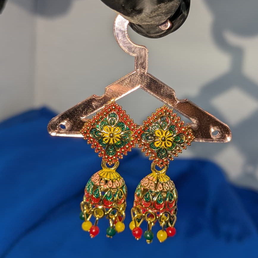 Multicolor Floral Enamel Jhumka Earrings