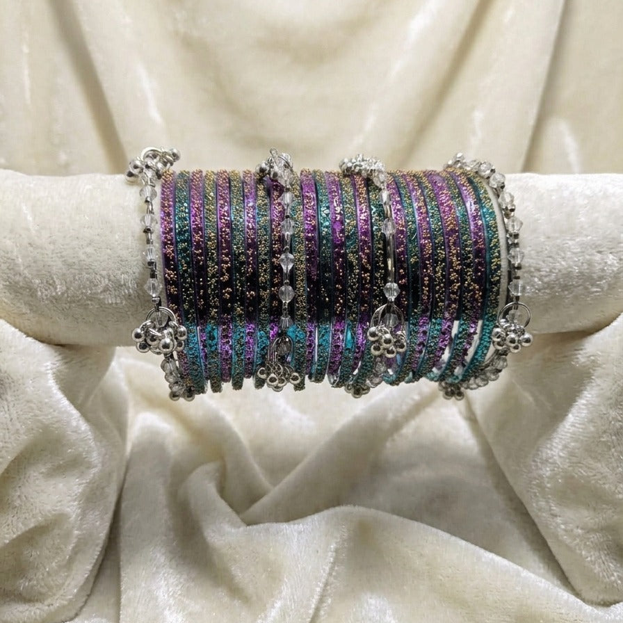 Zarx Kashmiri Raindrop Pearl Bangle Set for Women (golden bangle)