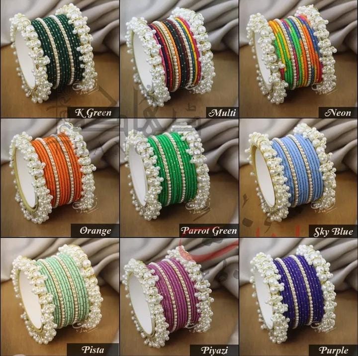 Zarx Golden Dotted Pearl Bangles Set for Women/girl