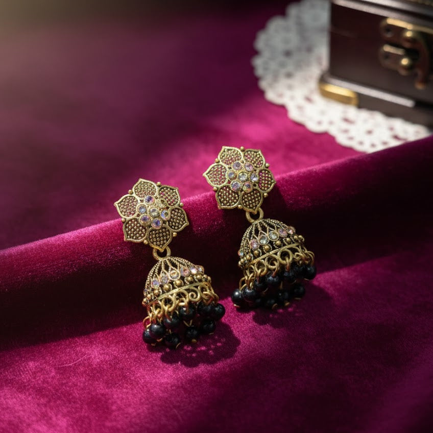 Traditional black  Antique Gold Jhumka