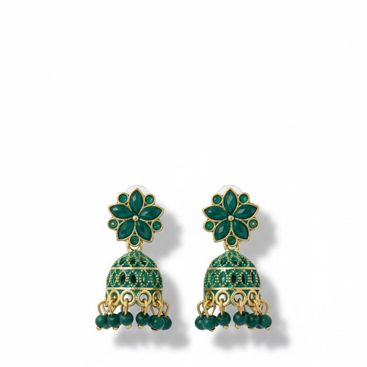 Elegant Green Floral Jhumka Earrings